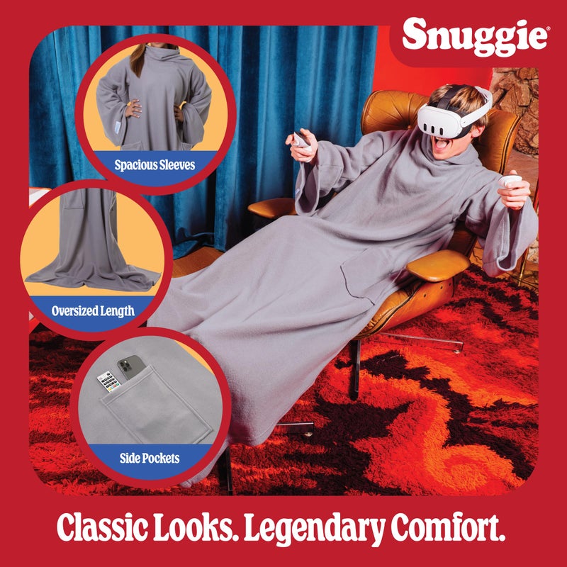 Snuggie Fleece- The Original As Seen on TV Wearable Blanket That Has Sleeves - Cozy, Warm and Soft Oversized Functional Blanket with Pockets, Adult Size, Light Grey - Image 2